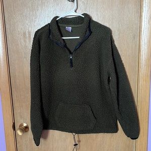 Olive Green Fuzzy Quarter Zip Pullover
